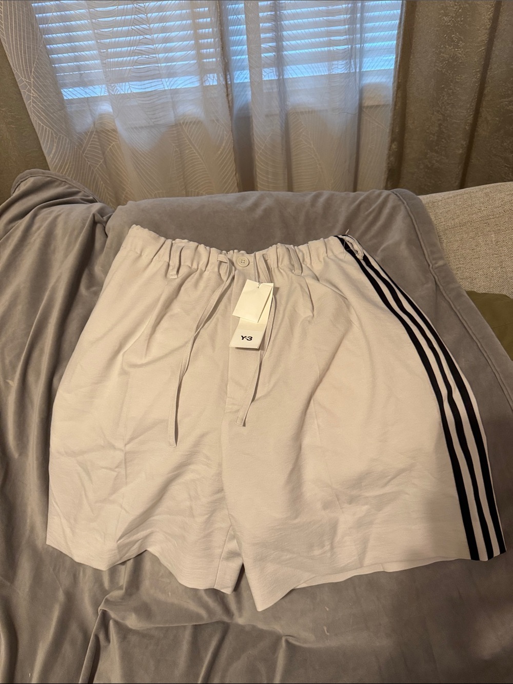 Y-3 White Athletic Shorts with Black Triple Side Stripes